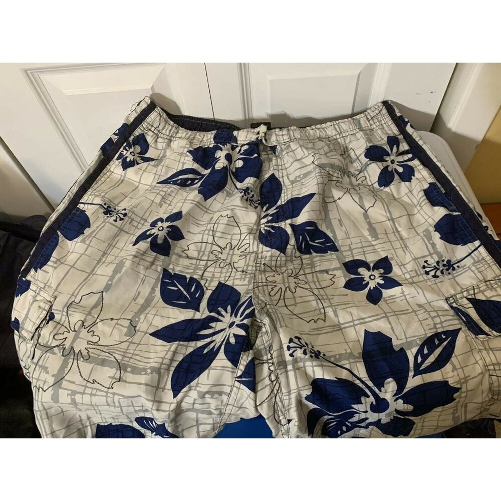 Burnside Men's Sz L Board Swim Shorts MultiColor Blue‎ White Missing drawstring